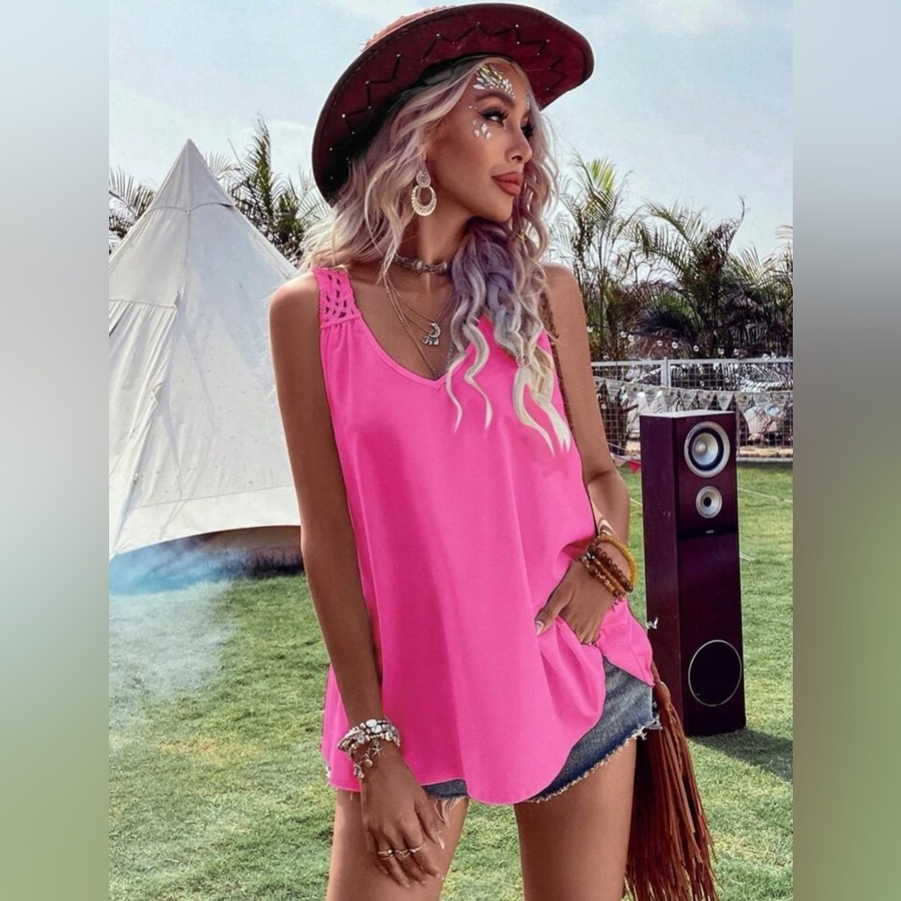Pink BOHO Sleeveless Blouse